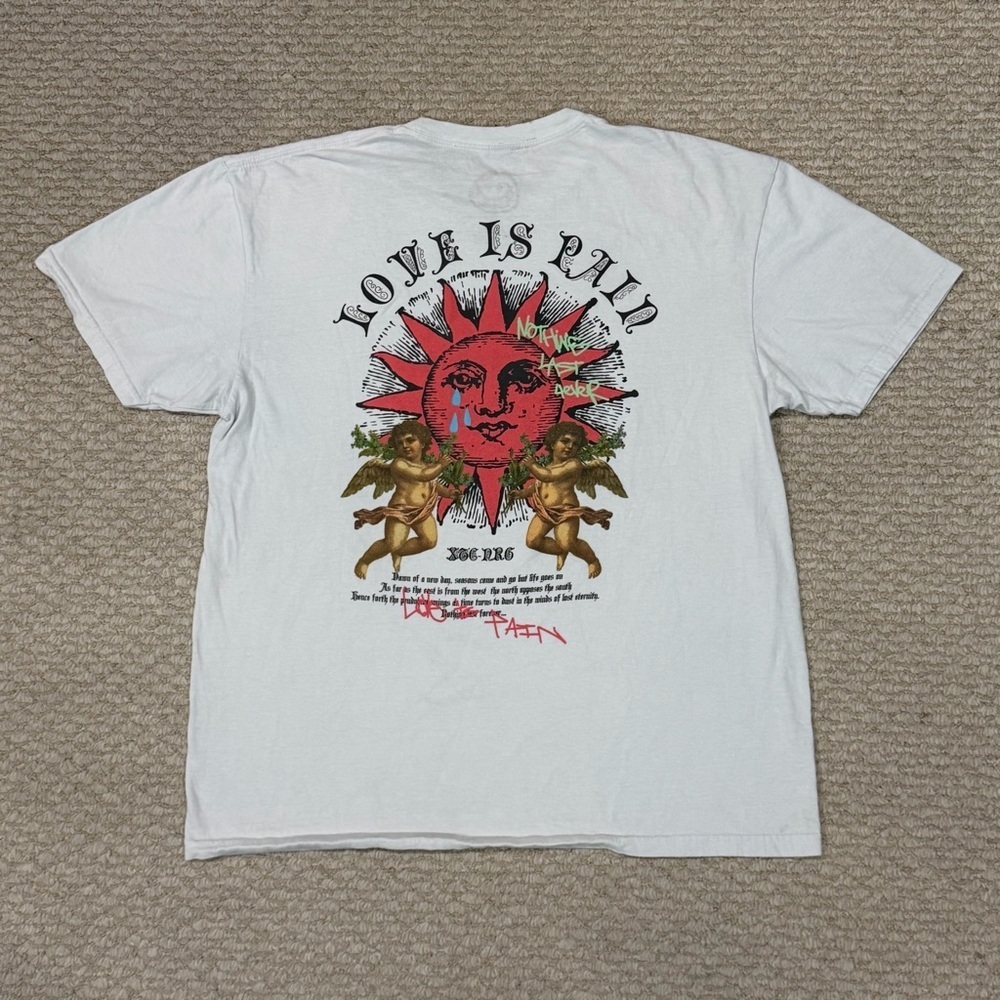 CVLA Shirt Mens Size XL Love Is Pain White Front Back Graphic Cotton Tee-Shirt - Picture 2 of 13